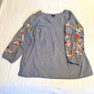 Talbots Embroidered Stripe Popover Shirt